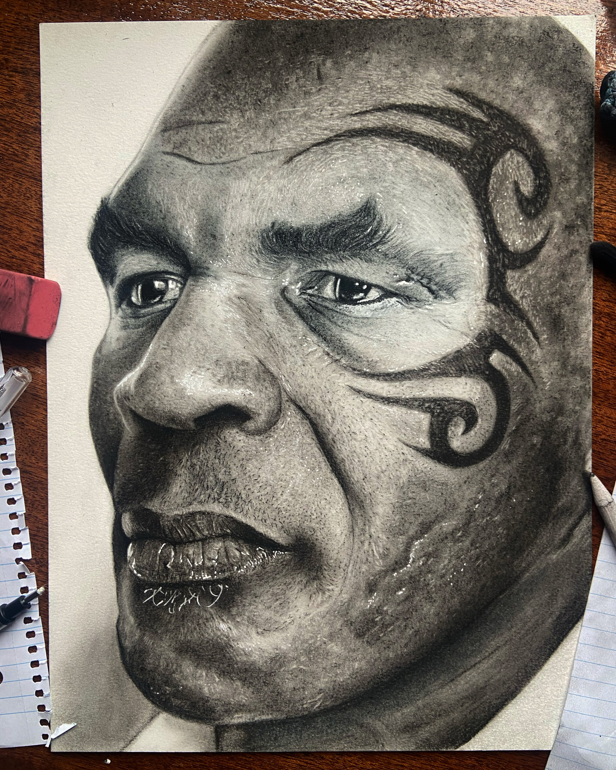 Drawing Mike Tyson as a kid versus now
